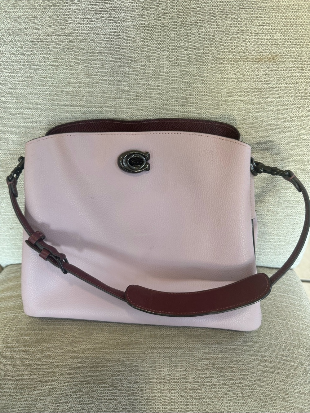 Coach Two-Tone Pebbled Leather Shoulder Bag in Light Pink and Burgundy
